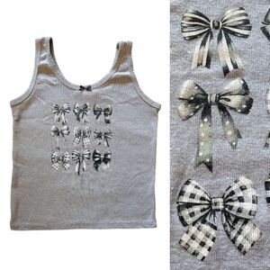 Obsessive Love Grey Black Printed Bows Scoop Neck Tank Top Large